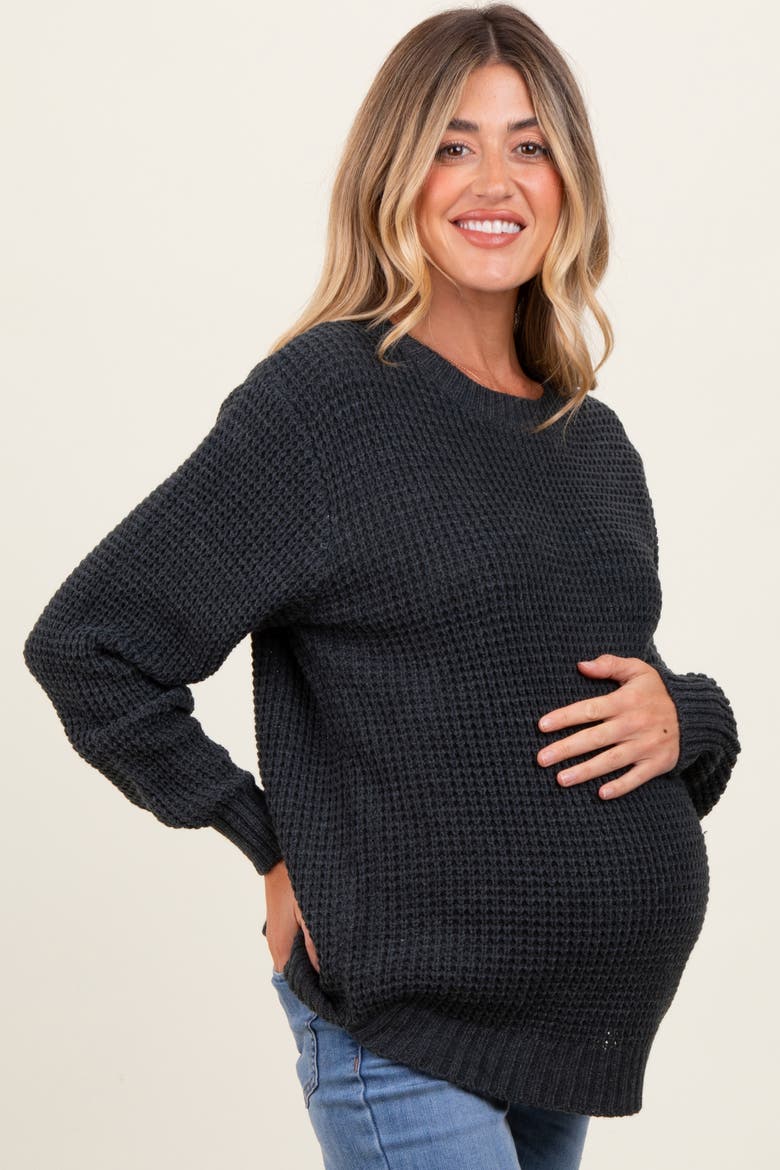 Waffle Knit Rounded Hem Sweater, Alternate, color, Charcoal Grey