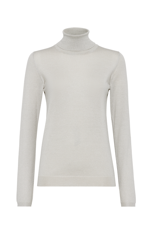 Brunello Cucinelli Cashmere-silk Glitter Turtleneck Sweater In Pearl Grey