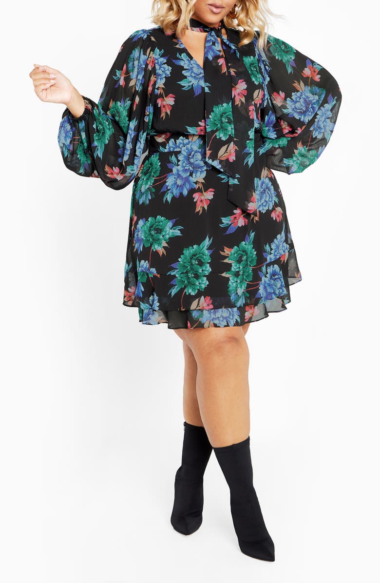 City Chic Delilah Floral Long Sleeve Dress, Main, color, Floral