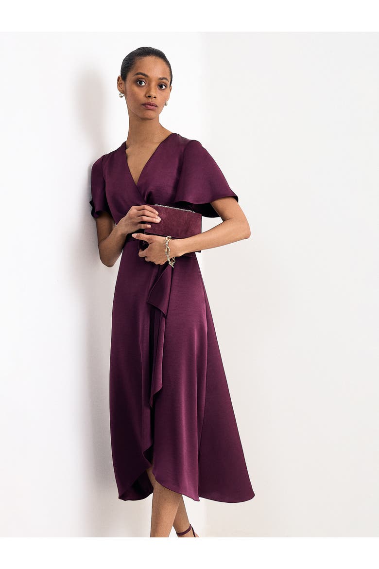 Julissa Satin Midi Dress, Alternate, color, Burgundy