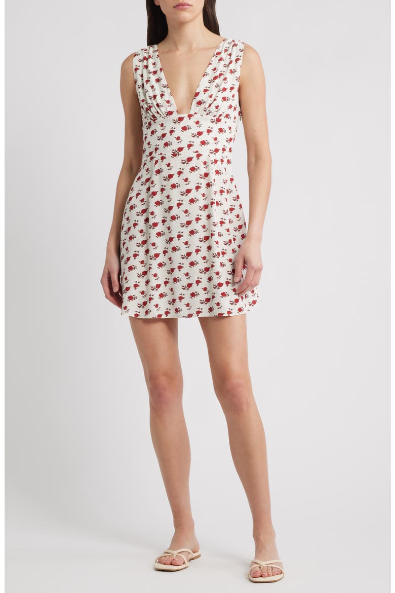 Mela Floral Crepe Minidress, Main, color, WHITE/ HAZY ROSE DEEP RED