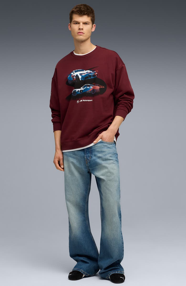 PUMA BMW Cotton Graphic Crewneck Sweatshirt, Alternate, color, Ruby Shimmer