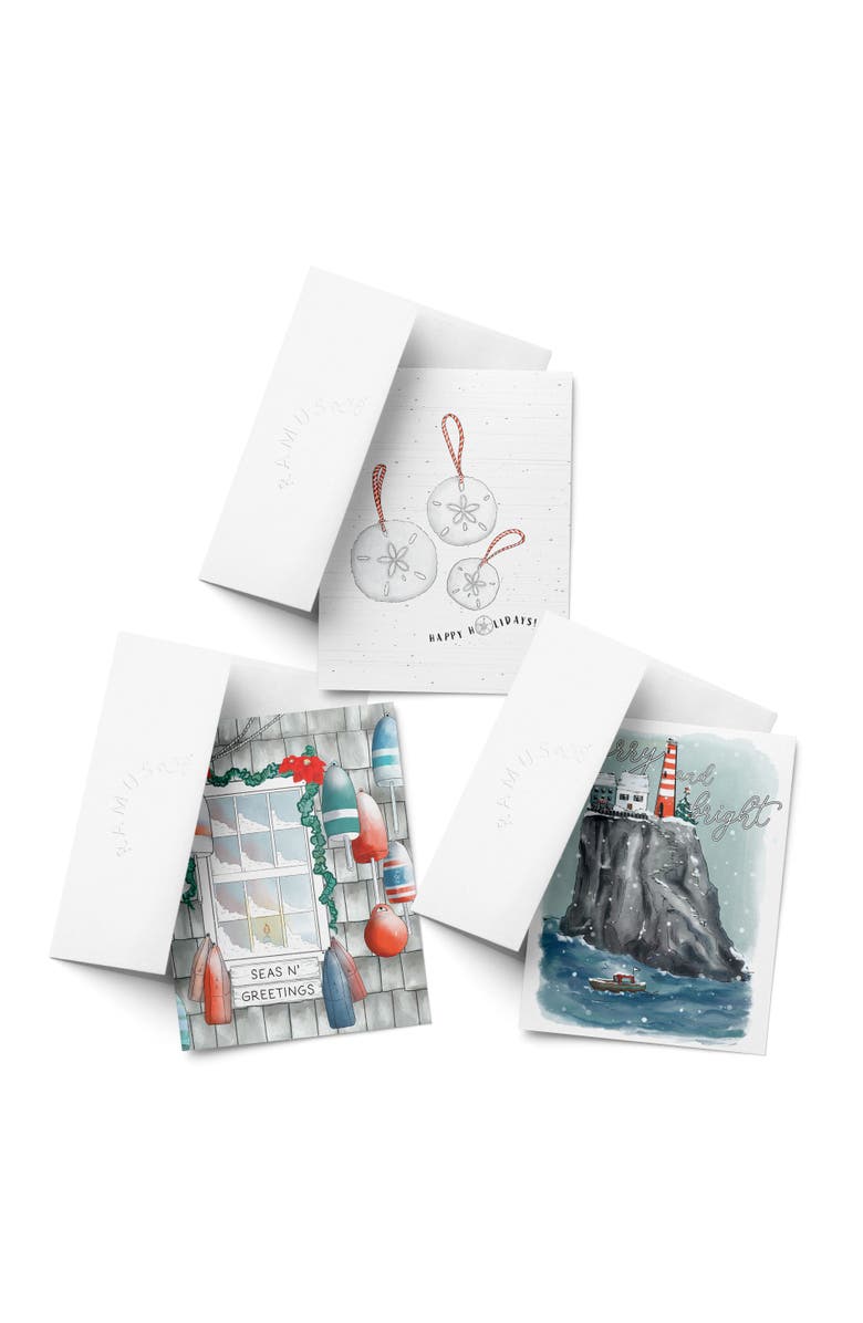 Ramus & Co Season's Greetings, Happy Holiday Sand Dollar, Merry and Bright Winter/Holiday/Christmas Greeting Card Pack Sets, Main, color, Multi-Pack