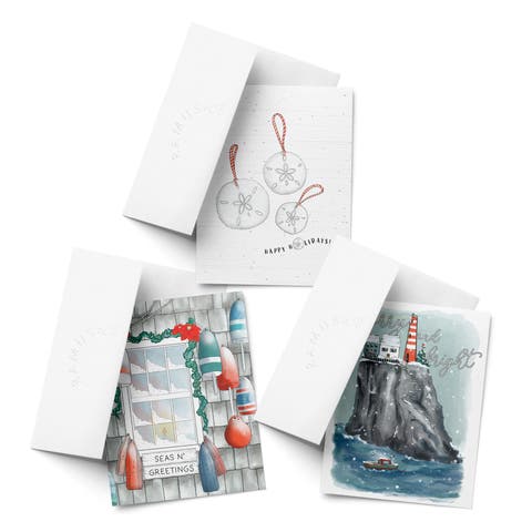 Season
s Greetings, Happy Holiday Sand Dollar, Merry and Bright Winter/Holiday/Christmas Greeting Card Pack Sets (3 ct, Assorted)