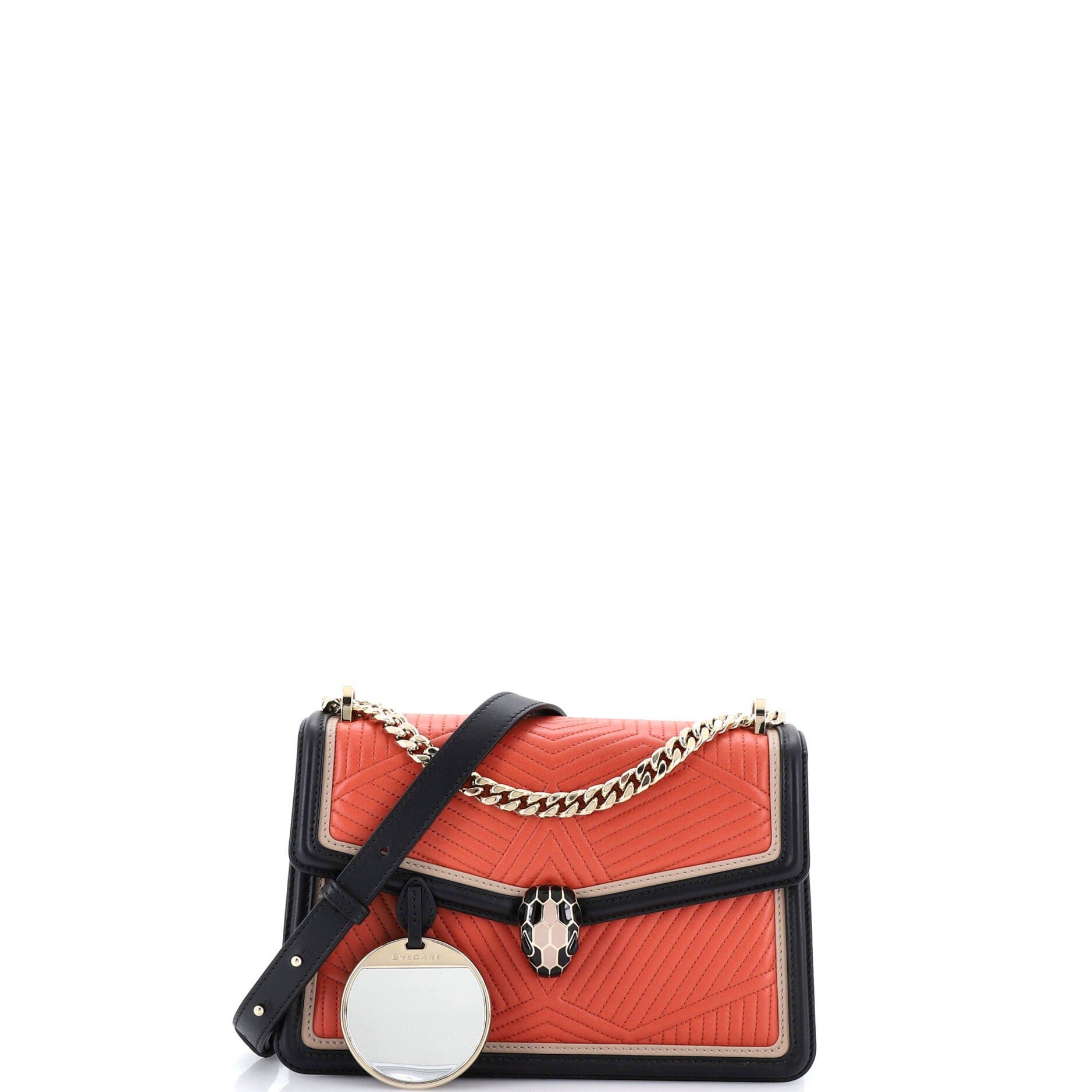 Serpenti Forever Shoulder Bag Quilted Leather Small, Alternate, color, Orange