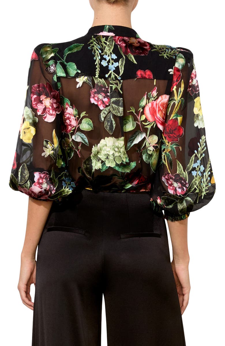 Alice + Olivia Sheila Floral & Butterfly Appliqué Chiffon Top, Alternate, color,