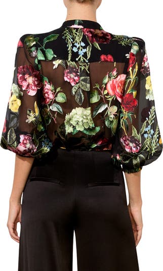 Alice + Olivia Sheila Floral & Butterfly Appliqué Chiffon