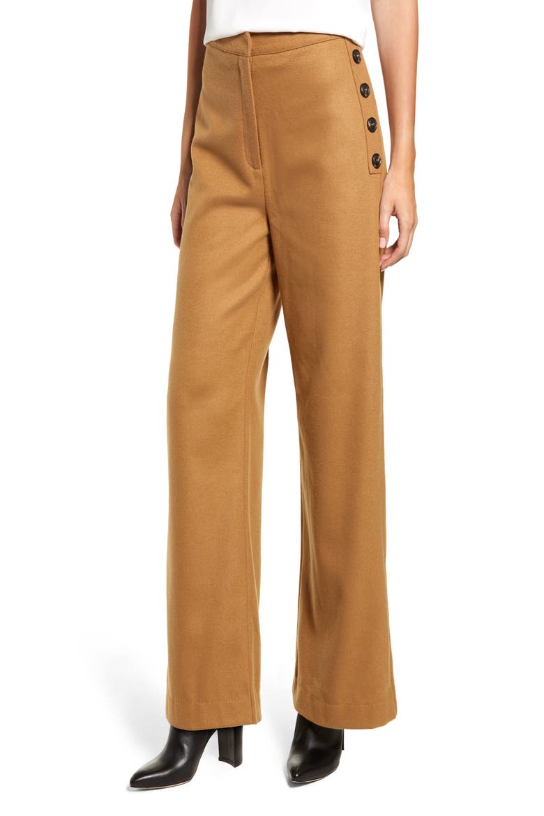 Chriselle Lim Victoria Button Wide Leg Pants (Nordstrom Exclusive), Main, color, CAMEL