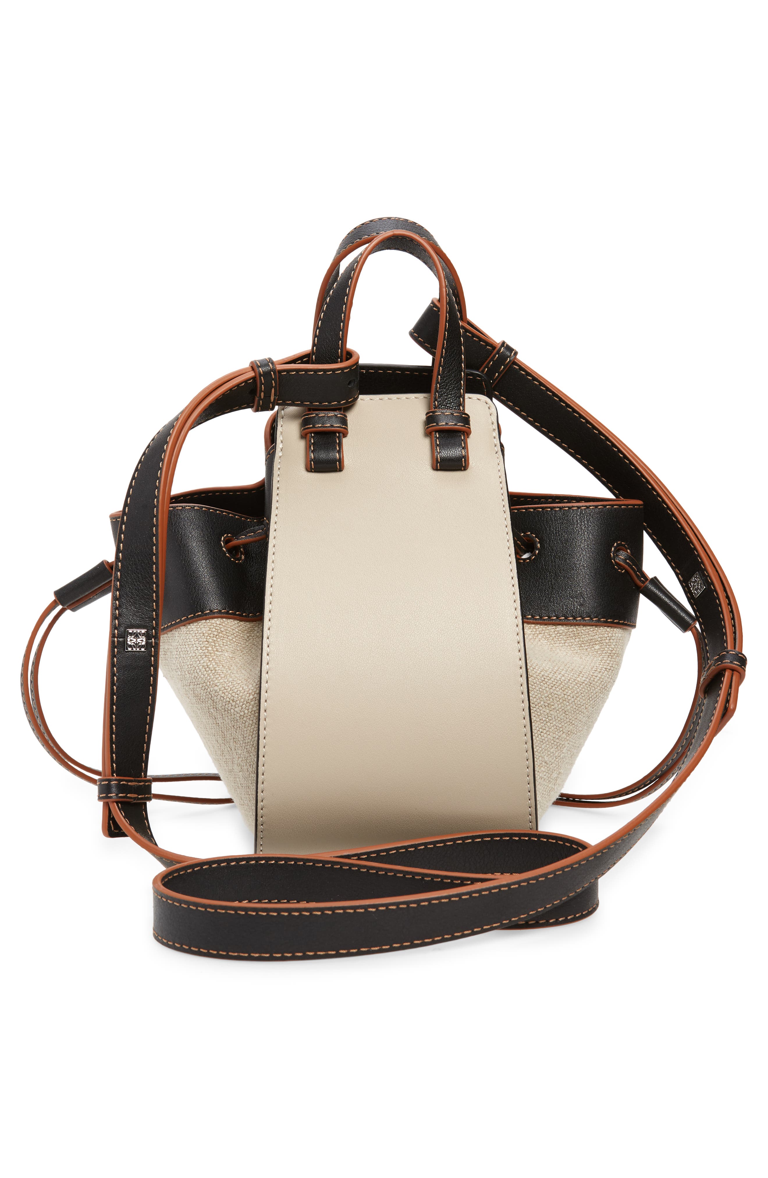 Loewe Mini Hammock Drawstring Linen & Leather Bag, Alternate, color, 
