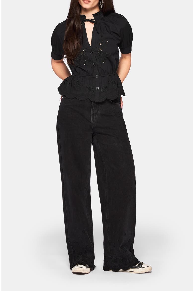 Posy Tie Neck Blouse, Alternate, color, Black