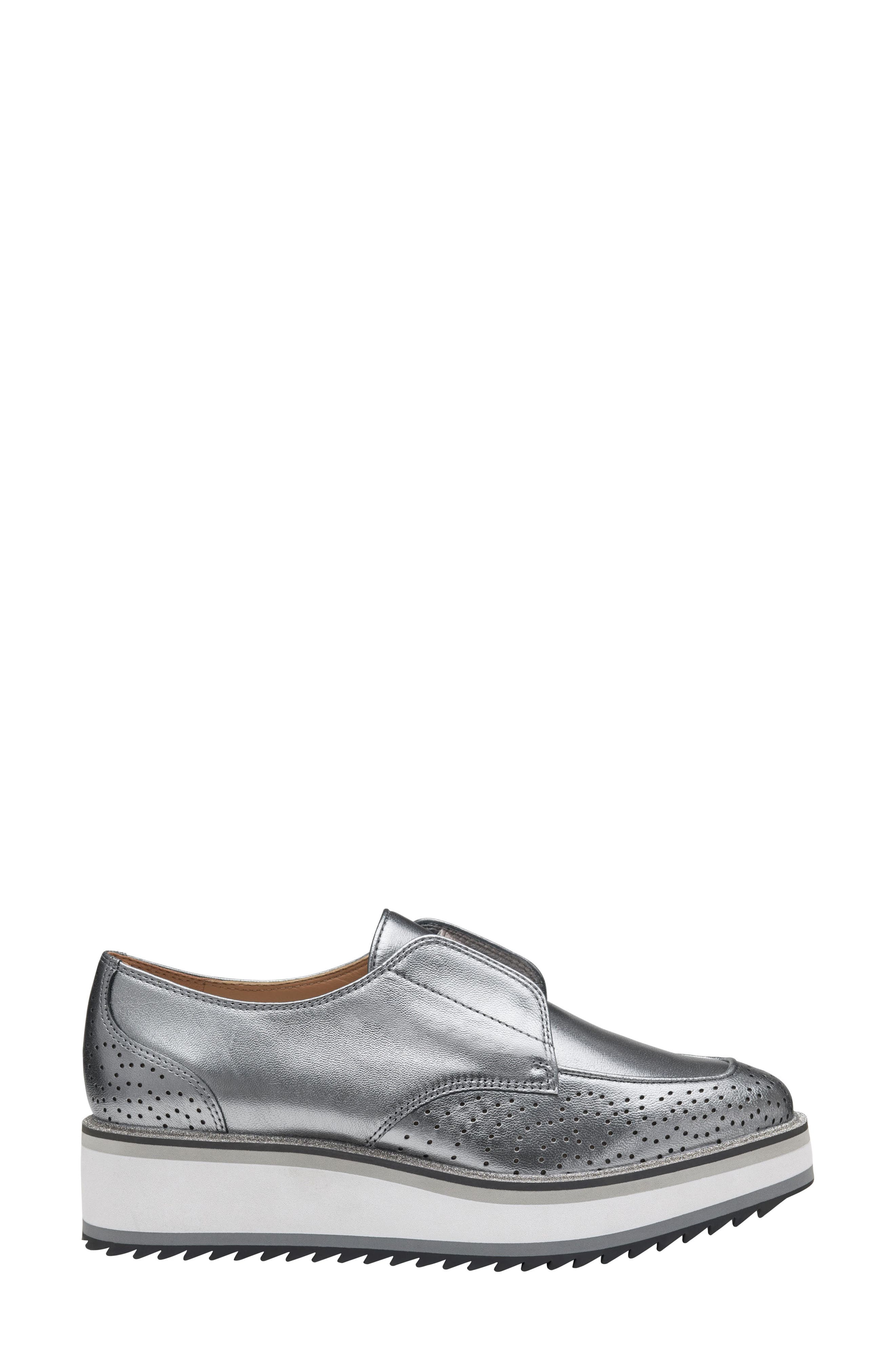 Johnston & Murphy Gracelyn Platform Wedge Derby, Alternate, color, Pewter Metallic Sheepskin