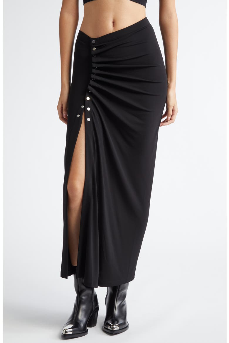 Ruched Jersey Midi Skirt, Main, color, BLACK