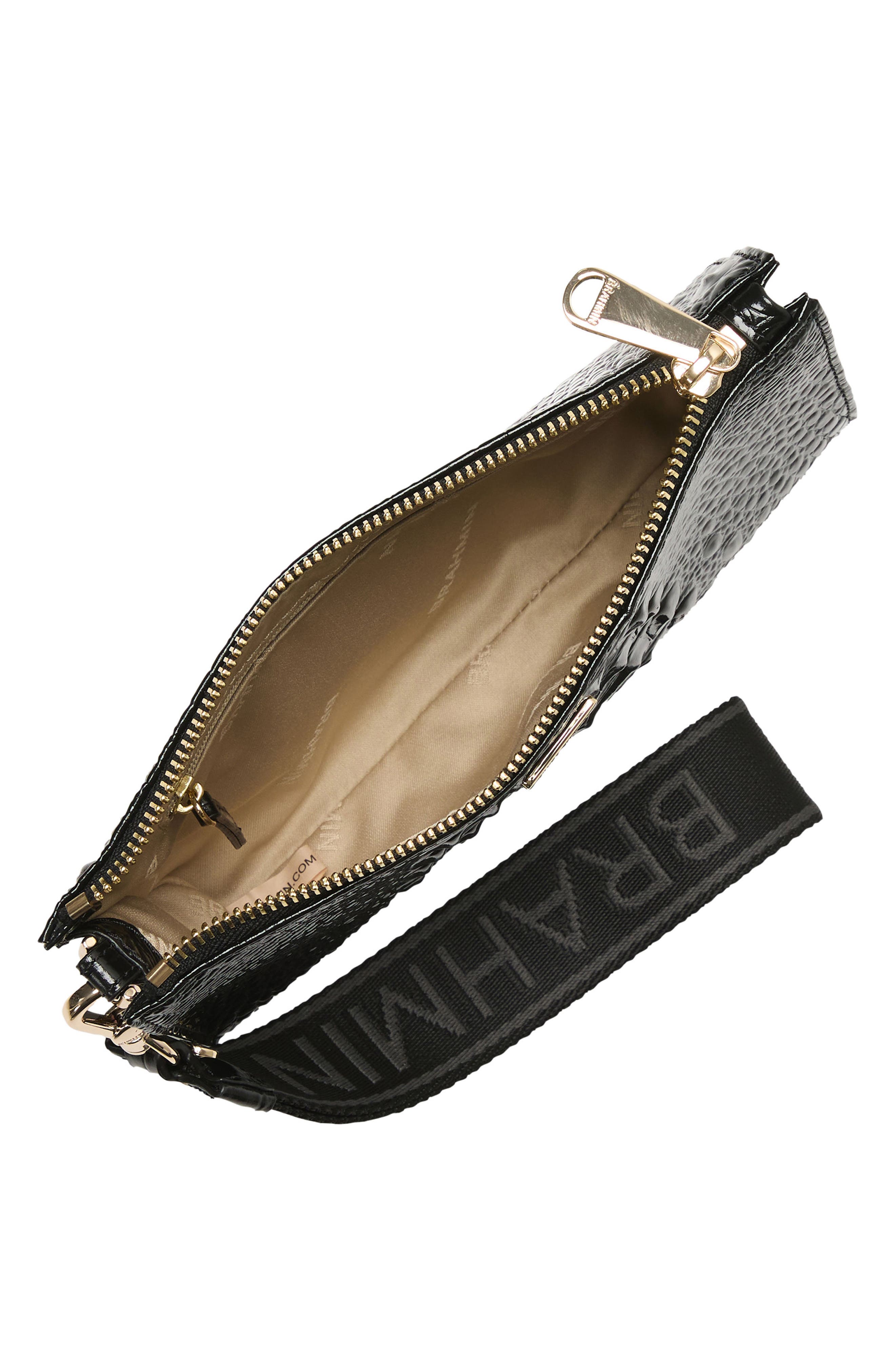 Adia Croc Embossed Leather Wristlet, Alternate, color, BLACK