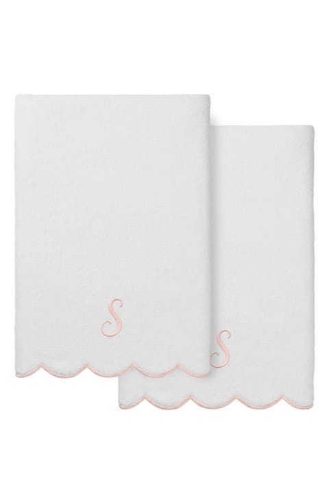 Adornia Scallop Set of 2 Initial Bath Towels