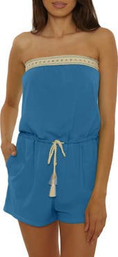 Lucky Brand Laguna Tie Waist Strapless Cover-Up Romper