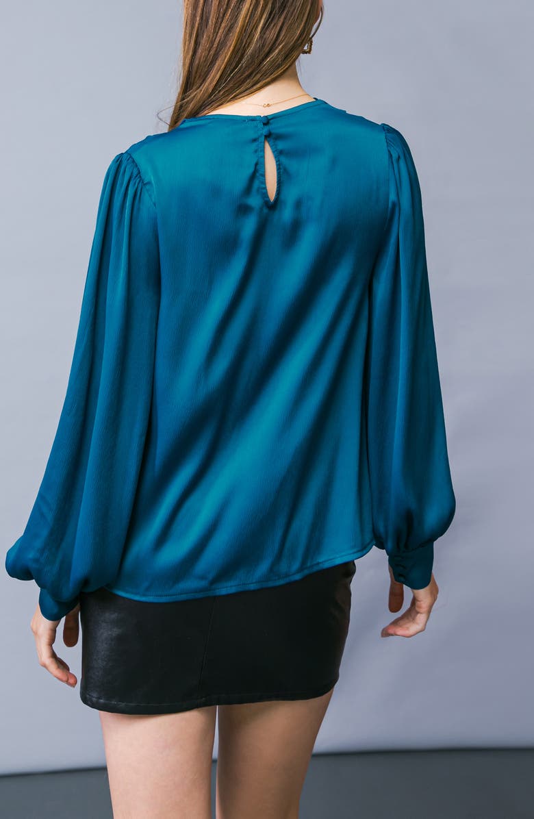 FLYING TOMATO Cowl Neck Long Sleeve Satin Top, Alternate, color, Teal