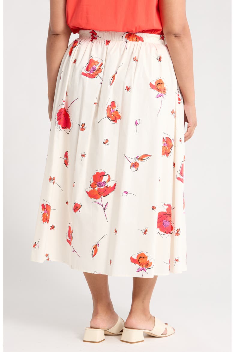 Floral Stretch Cotton Midi Skirt, Alternate, color, IVORY