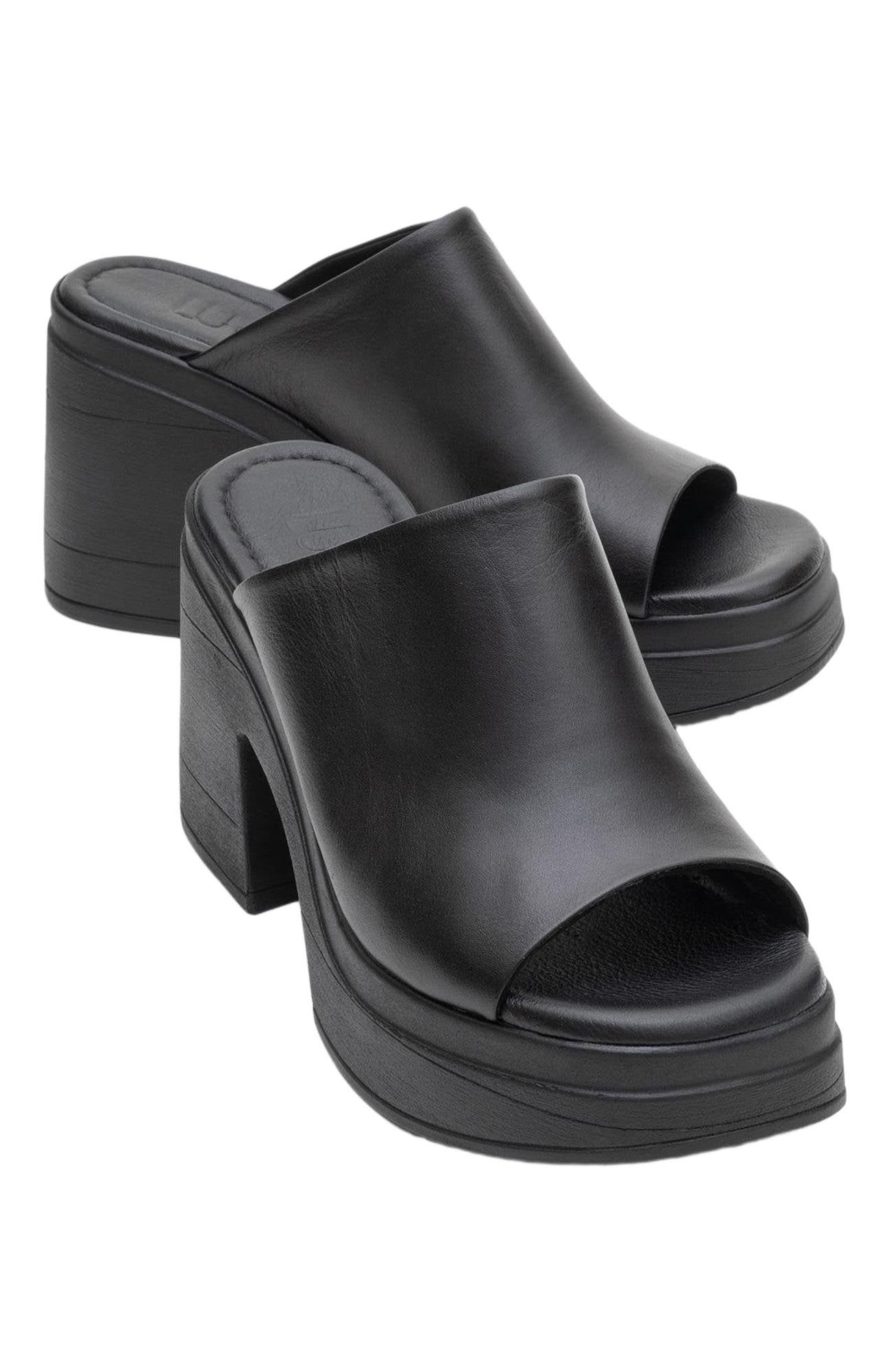 Forever & Always Shoes Nola Leather Platform Mules, Alternate, color, Black Leather