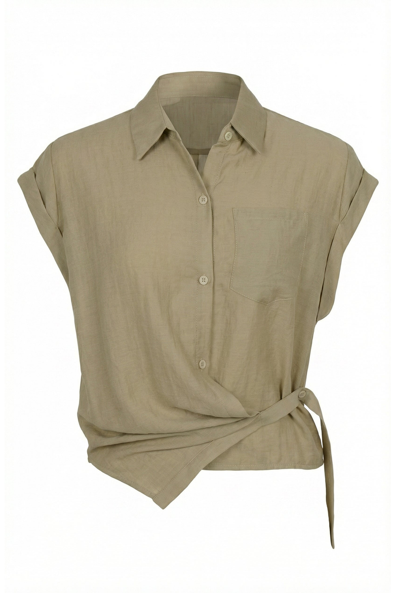 Short Sleeve Wrap Side Tie Detail Shirt, Alternate, color, Olive Green
