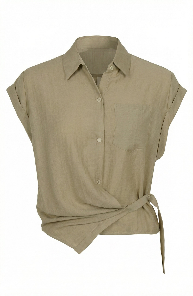 Modenaire Short Sleeve Wrap Side Tie Detail Shirt, Alternate, color, Olive Green