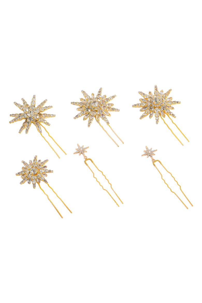 Celeste Crystal U Hair Pins - Set of 6 - Gold, Main, color, Gold