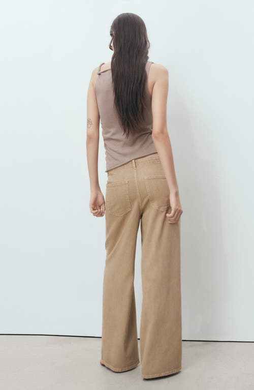 Mango Wide-leg Denim Trousers With Belt Sand In Brown