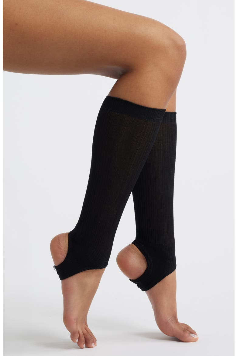 Show Pony Cotton Blend Rib Stirrup Socks, Main, color, BLACK