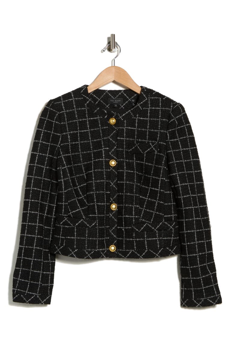 Viv Crewneck Tweed Crop Jacket, Alternate, color, RICH BLACK