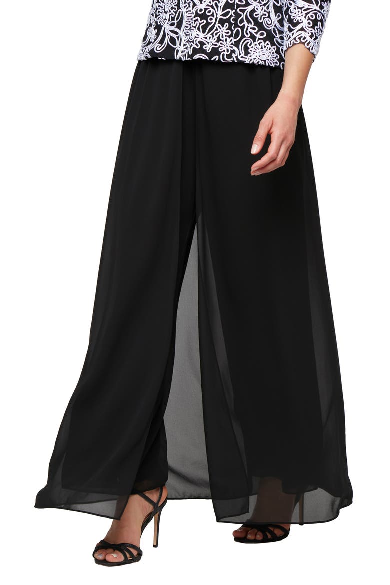 Wide Leg Pants with Mesh Skirt Overlay, Main, color, BLACK