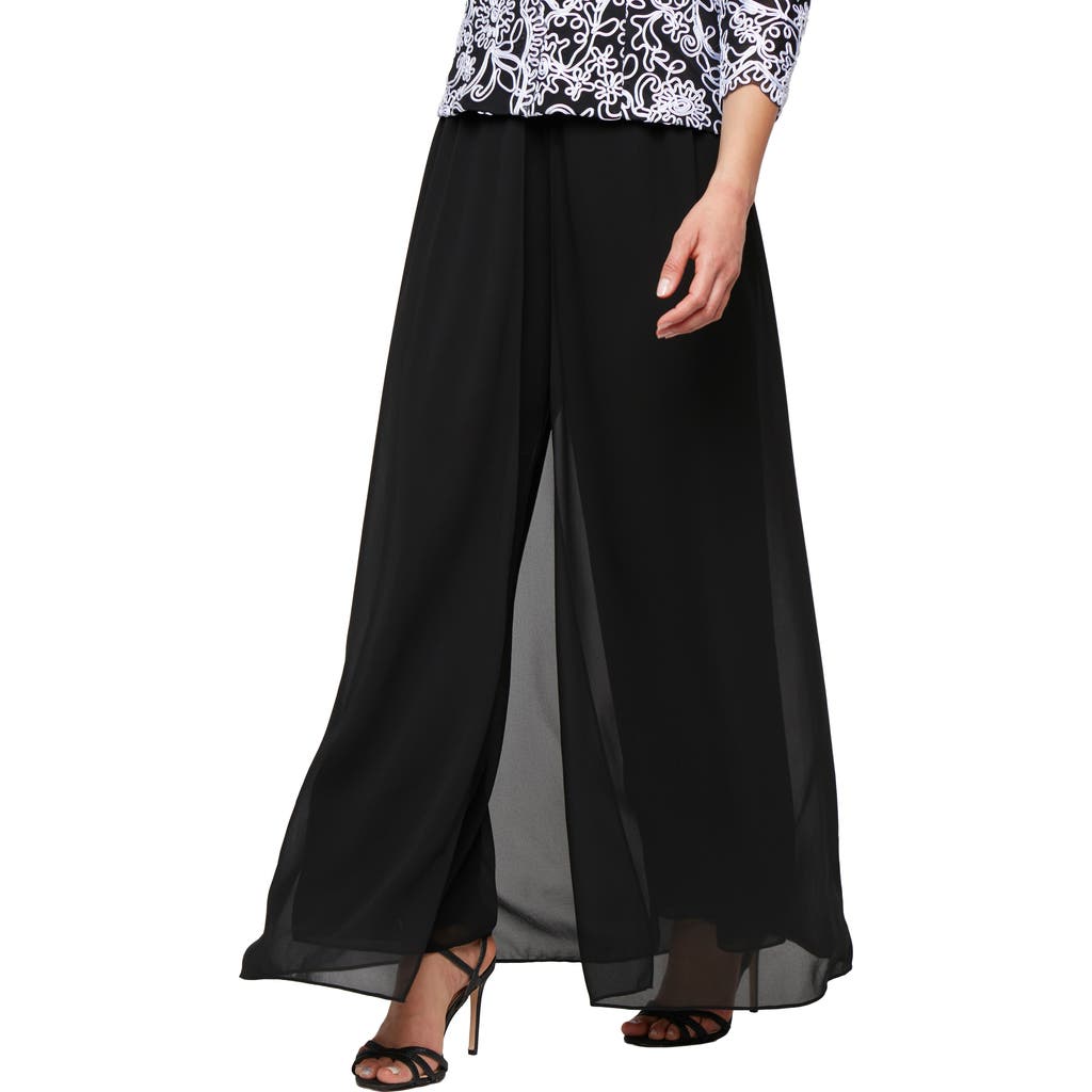 Alex Evenings Wide Leg Pants With Mesh Skirt Overlay In Black