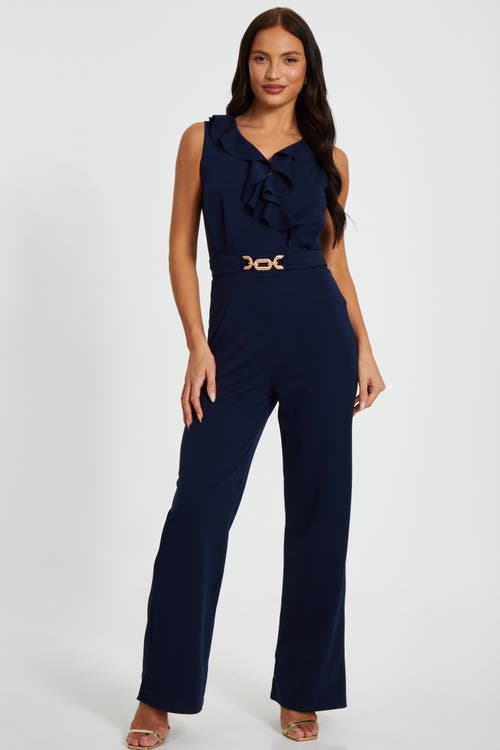 Quiz Buckle Frill Detail Palazzo Jumpsuit In Navy