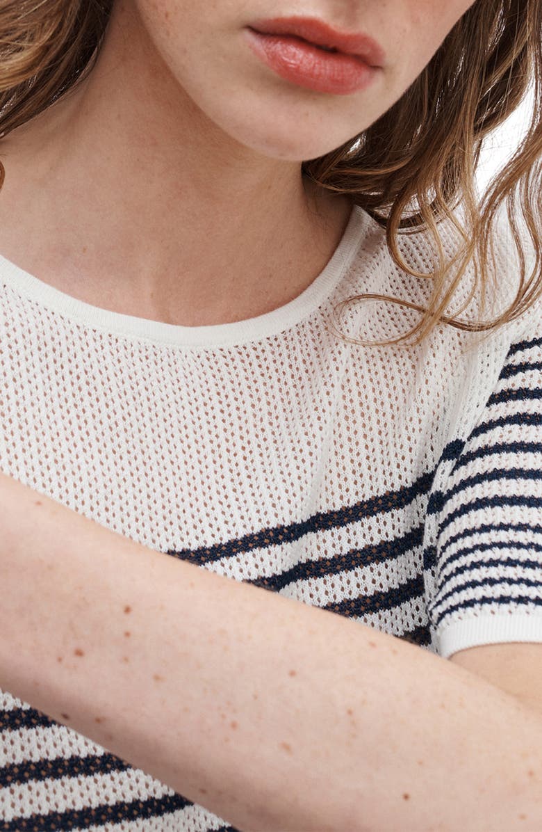 rag & bone Daisy Stripe Short Sleeve Cotton Blend Sweater, Alternate, color, White