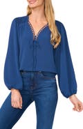 CeCe Circle Trim Pintuck Top