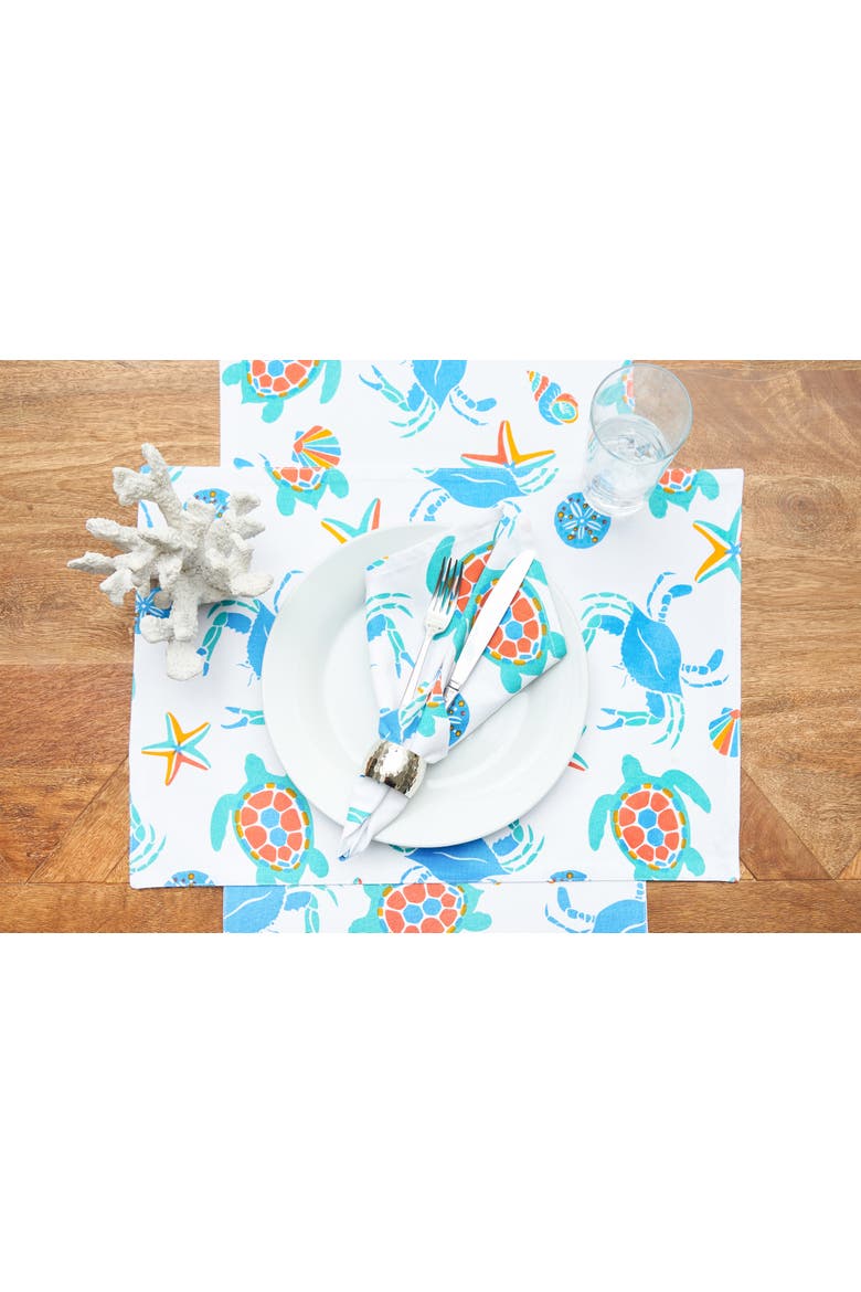 Caraway Coral Placemats Set of 6 Blue Seaturtle Crab & Starfish Print, Alternate, color, Blue