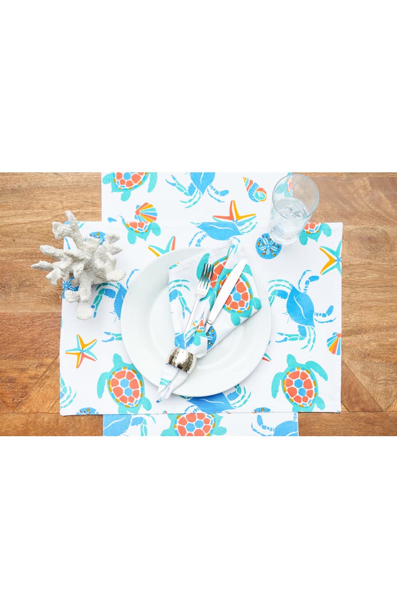 C&F Home Caraway Coral Placemats Set of 6 Blue Seaturtle Crab & Starfish Print, Alternate, color, Blue