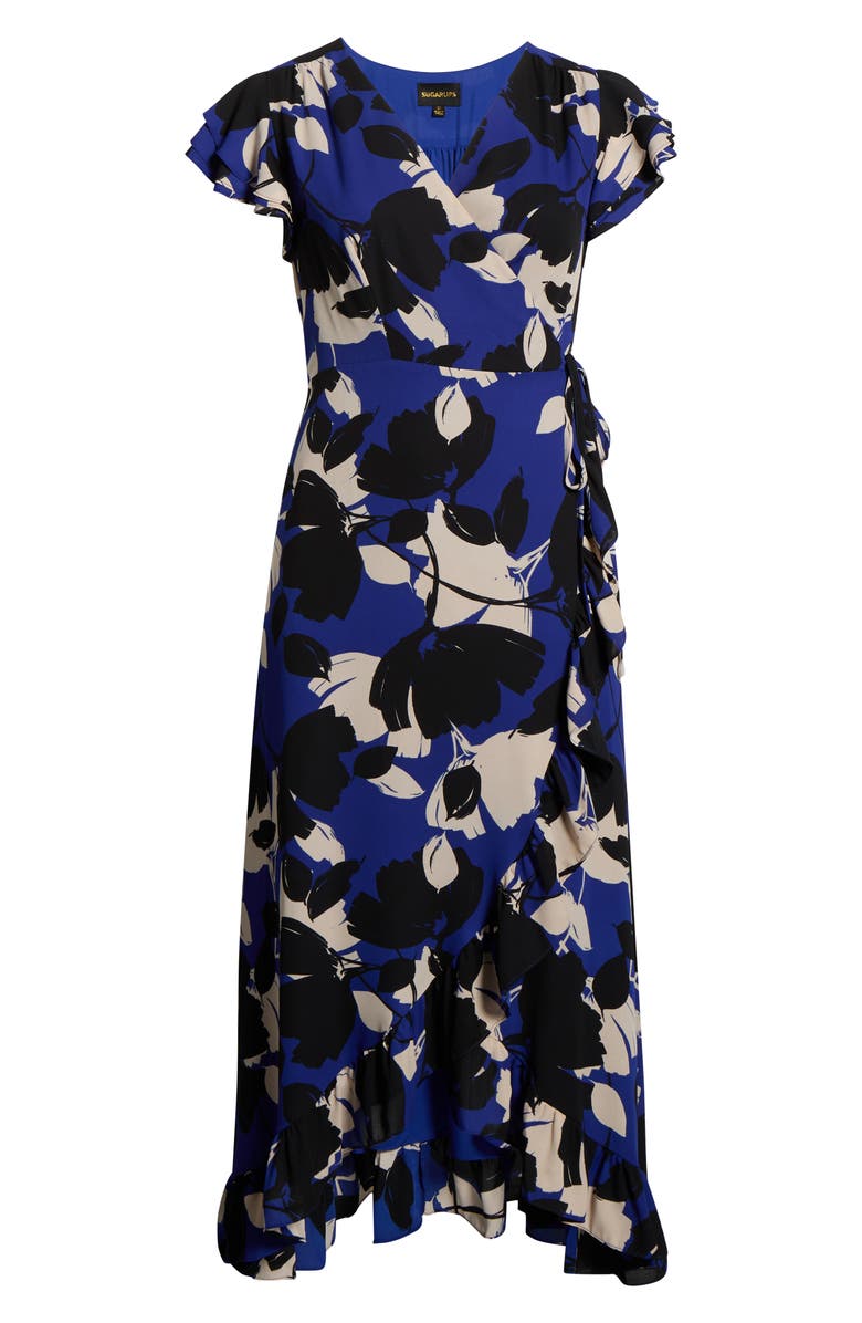 SUGARLIPS Anthem Floral Print Maxi Wrap Dress, Alternate, color, Blue-Black