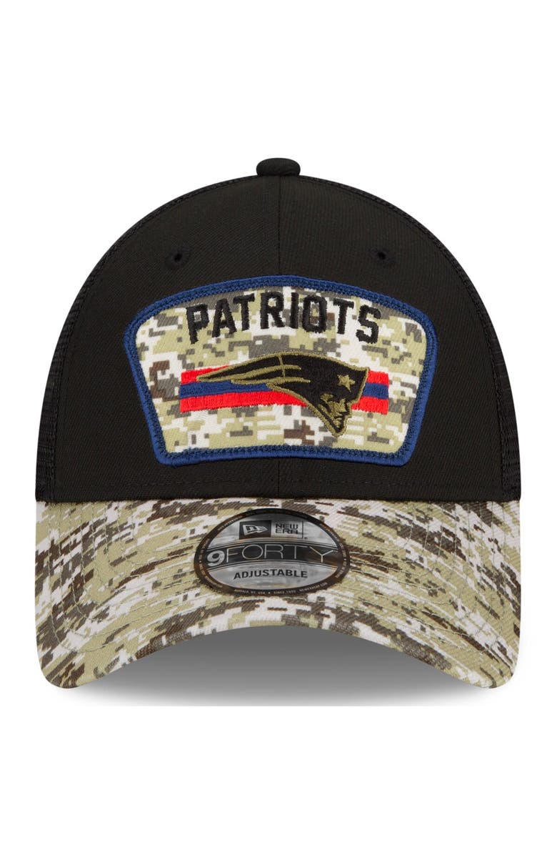 New Era Men's New Era Black/Camo New England Patriots 2021 Salute To Service Trucker 9FORTY Snapback Adjustable Hat, Alternate, color, 