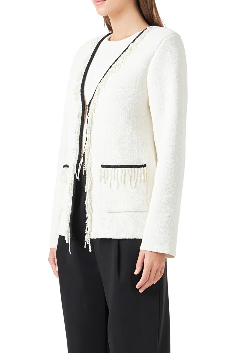 Imitation Pearl Trim Cardigan, Alternate, color, CREAM