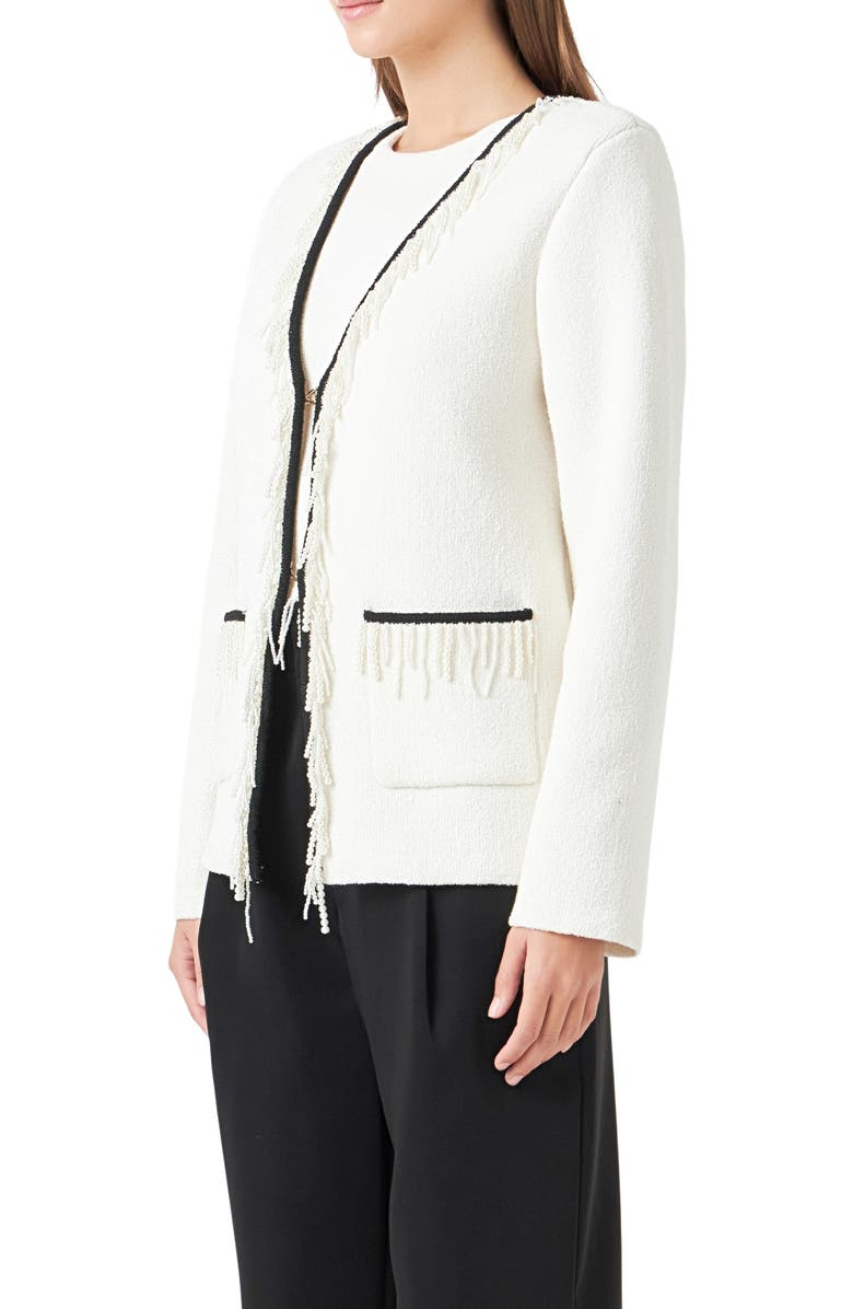 Endless Rose Imitation Pearl Trim Cardigan, Alternate, color, Cream