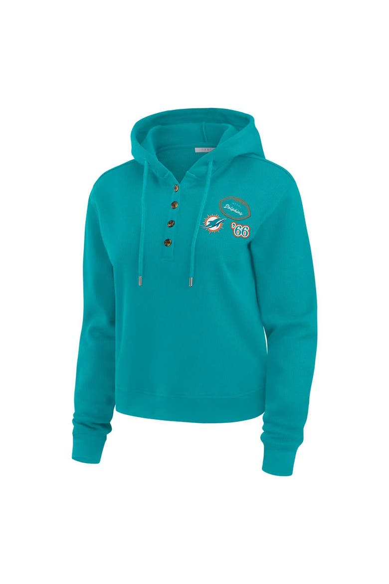 Women's WEAR by Erin Andrews  Aqua Miami Dolphins Waffle Hoodie Pullover Top, Alternate, color, Aqua
