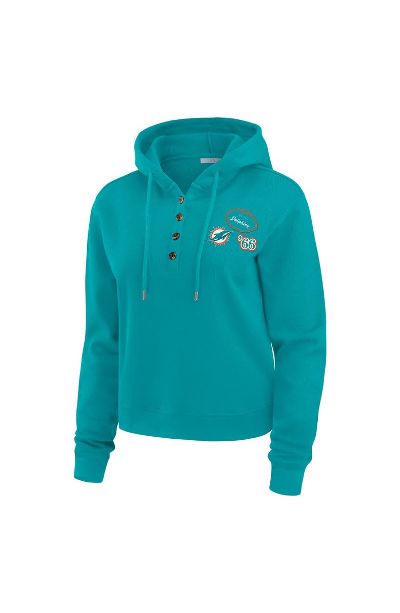 WEAR by Erin Andrews Women's WEAR by Erin Andrews Aqua Miami Dolphins Waffle Hoodie Pullover Top, Alternate, color, Aqua