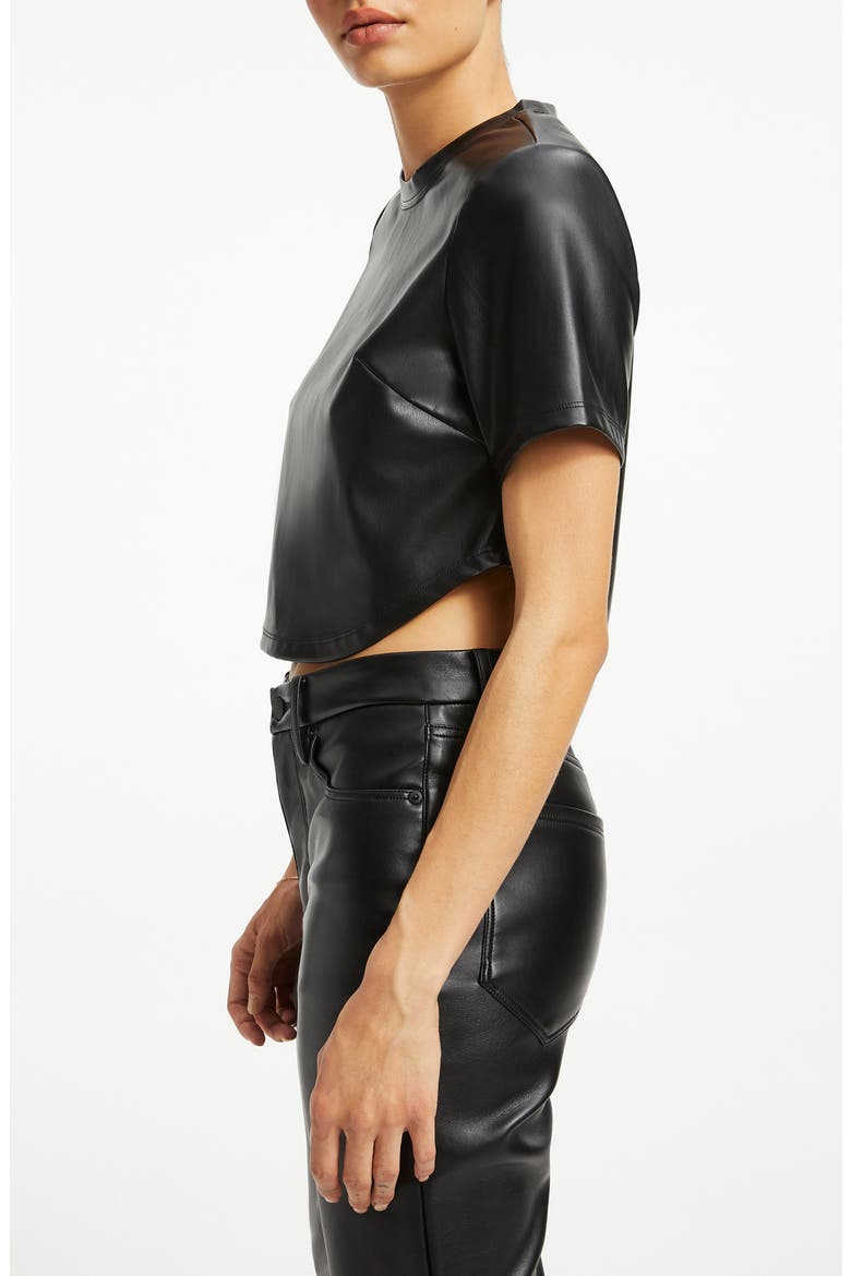 Crop Faux Leather Tee, Alternate, color, BLACK001
