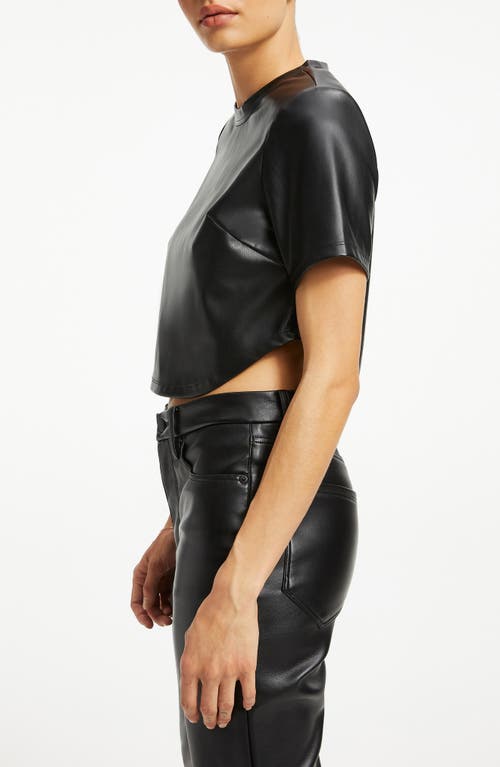 Good American Crop Faux Leather Tee In Black