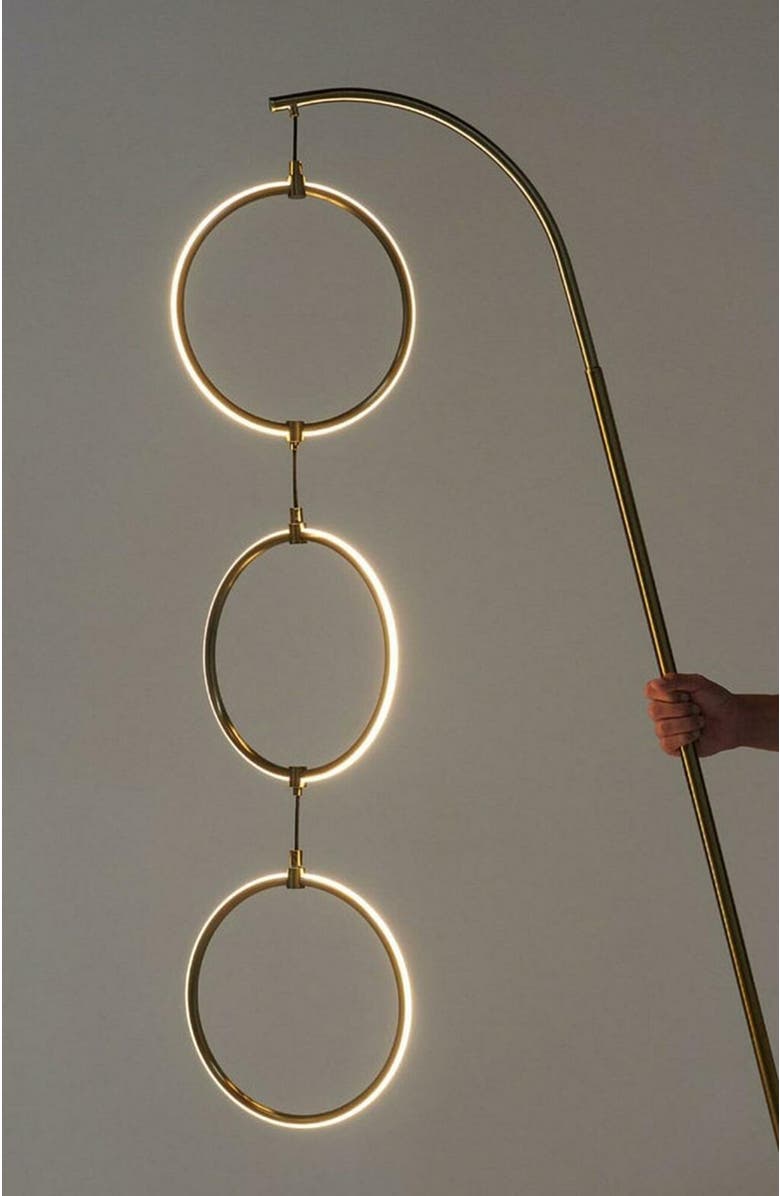 Brightech Nova 74" Novelty Halo Integrated LED Floor Lamp with 3-Way Dimming, Alternate, color, Antique Brass