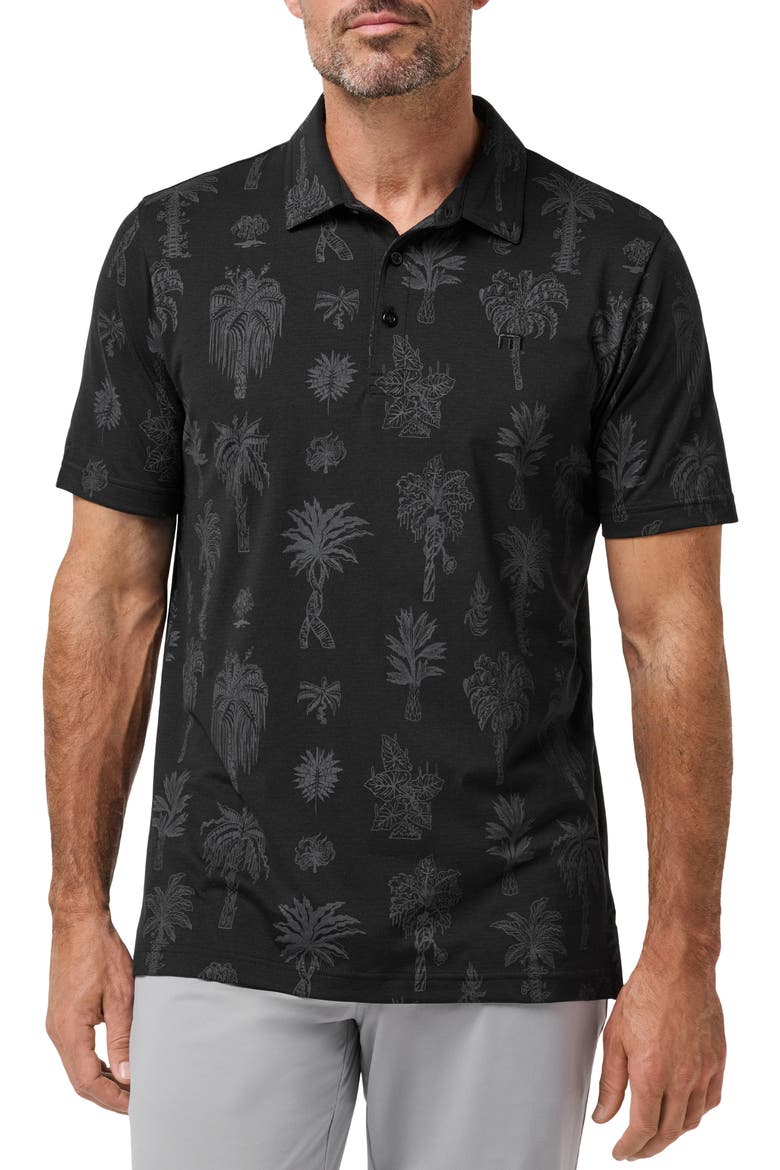 Palm Tree Print Jersey Polo, Main, color, BLACK