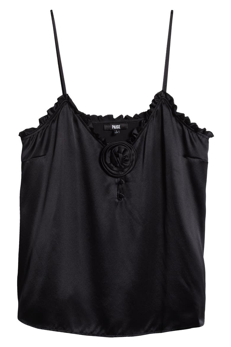 Reina Rosette Silk Camisole, Alternate, color, BLACK