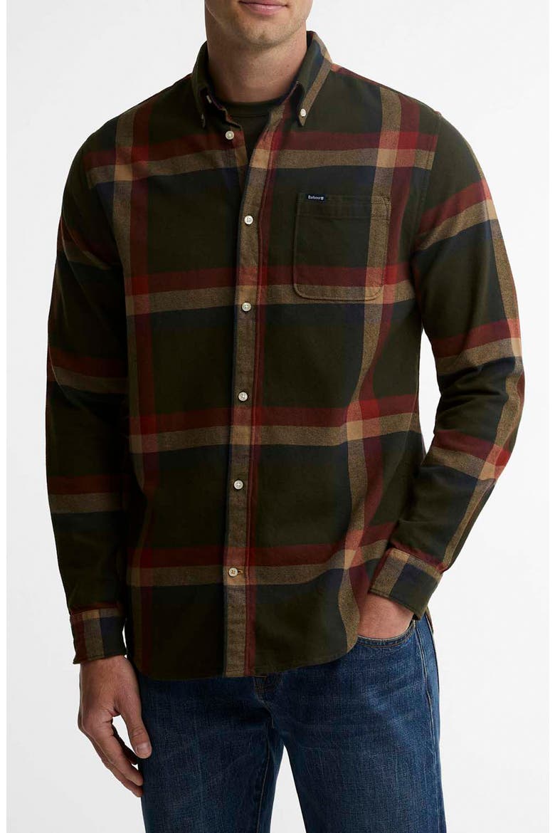 Folley Tailored Plaid Cotton Shirt, Main, color, MID OLIVE