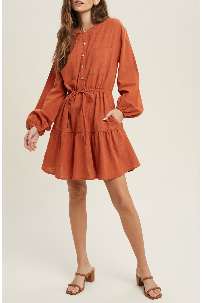 Long Sleeve Minidress, Main, color, BRICK