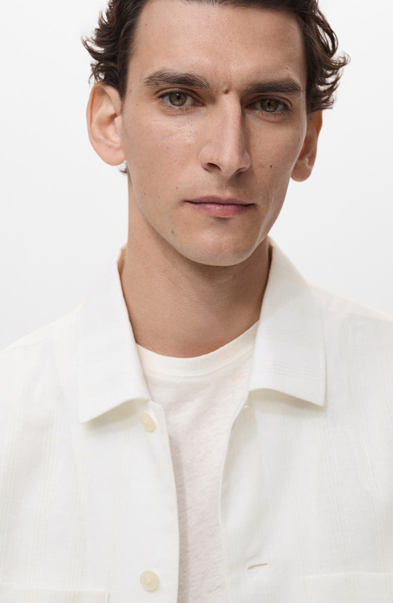MANGO Cotton & Linen Overshirt with Pockets, Alternate, color, Ecru