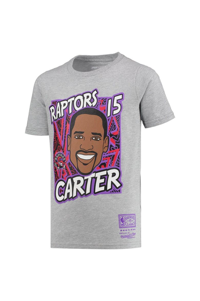Youth Mitchell & Ness Vince Carter Gray Toronto Raptors Hardwood Classics King of the Court Player T-Shirt, Alternate, color, Heather Gray